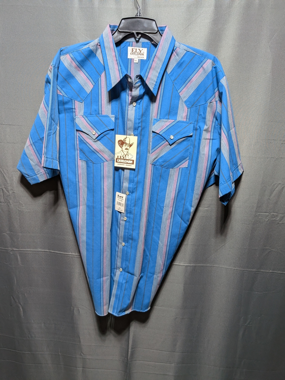 ELY Cattleman Blue Striped Short Sleeve Western Shirt - NWT